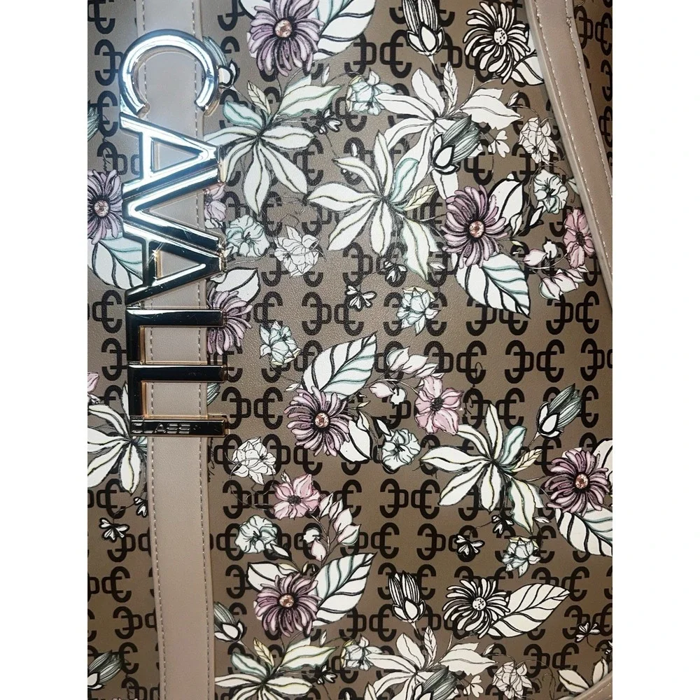 NWT Cavalli Class Large AlleSandra Shopper Tote Bag & Wristlet Floral Gold